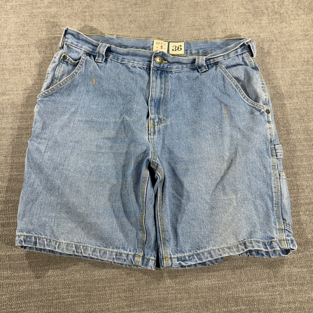 Red Head Carpenter Shorts Mens 36 Light Blue Good Denim‎ Workwear Utility Pocket